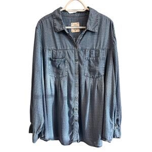 Style & Co. Women’s 3X Denim-Style Polka Dot Button-Up Long Sleeve Shirt